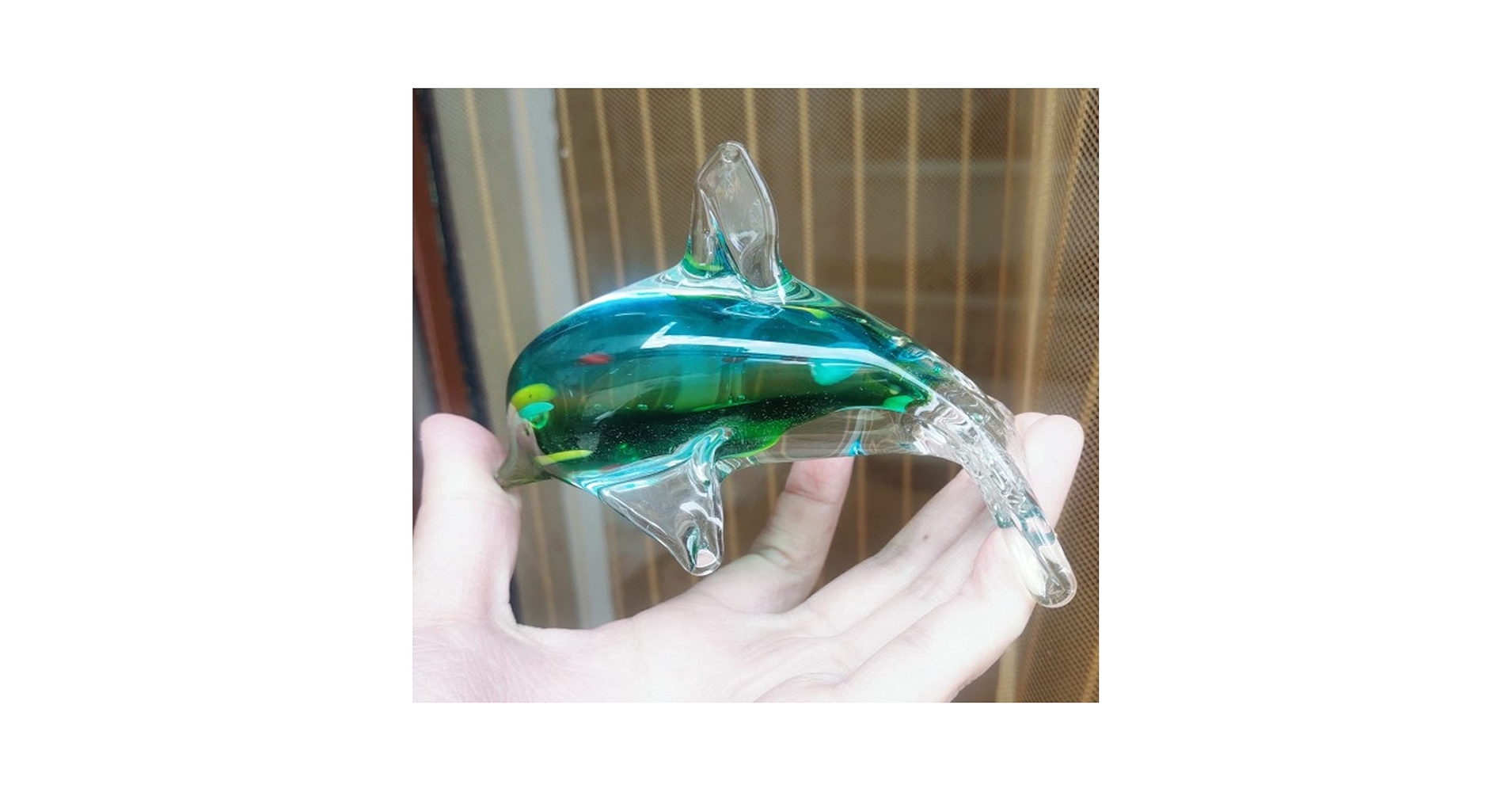 Amazon.co.jp: 色付き釉薬アートグリーンイルカガラス置物手作り